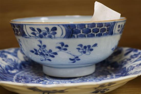 18th century Chinese porcelain: a blue and white plate, a bowl and an Imari teapot and cover